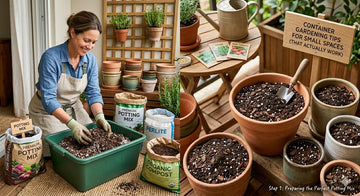 Potting mix being prepared for container gardening